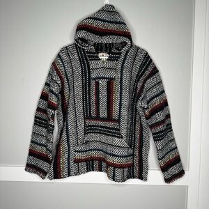 Baja Joe Mexican‎ Blanket Hoodie Size L Hippie Boho Jerga Beach Skater Drug Rug